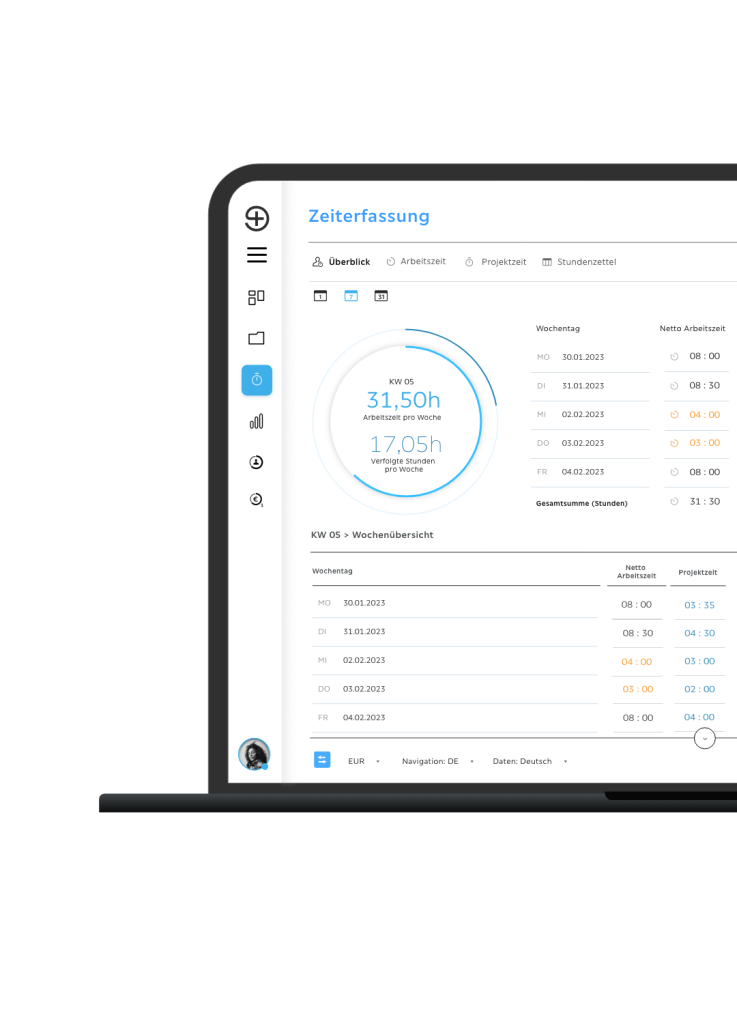 Zeiterfassung Überblick Wochenansicht rechts